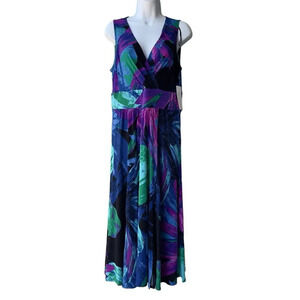 LONDON STYLE COLLECTION Dress Women’s L Multicolor Sleeveless Knit V-neck Long